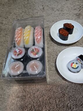 Sushi Candle and Plate Set  - Colorful Nigiri & Maki
